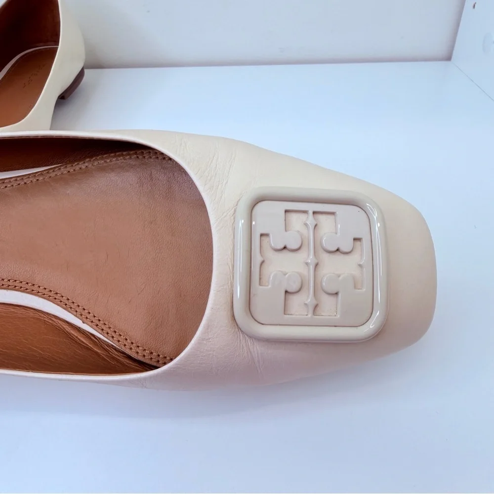 Tory BurchGeorgia Square Toe Ballet Flat in Cream Size 9C preppy logo new money